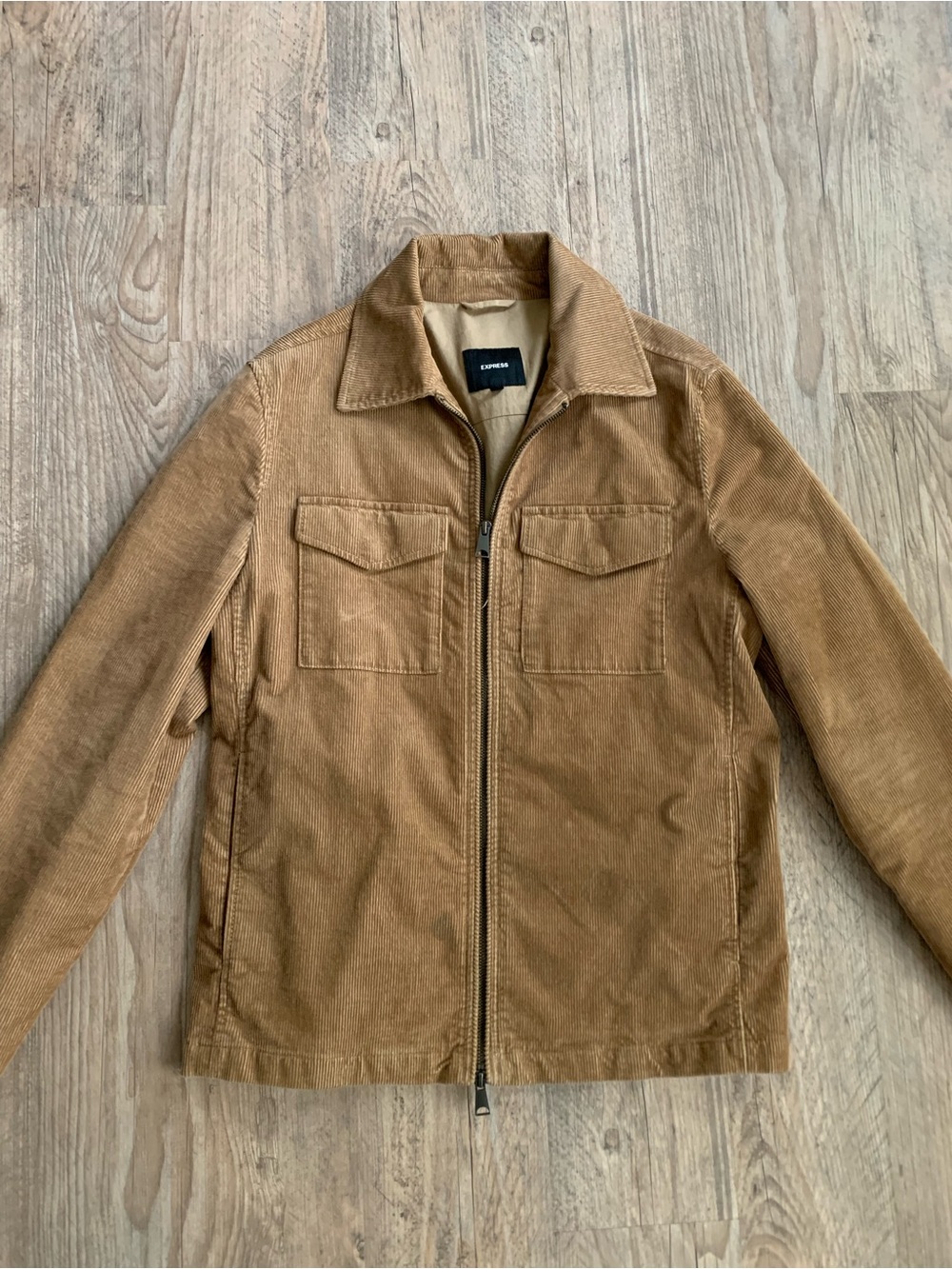 Corduroy Zip Shirt Jacket in Camel Brown